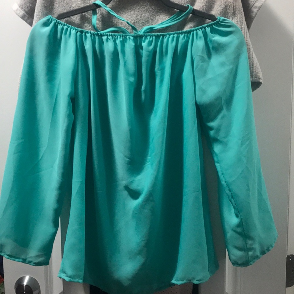 Off the shoulder light green top